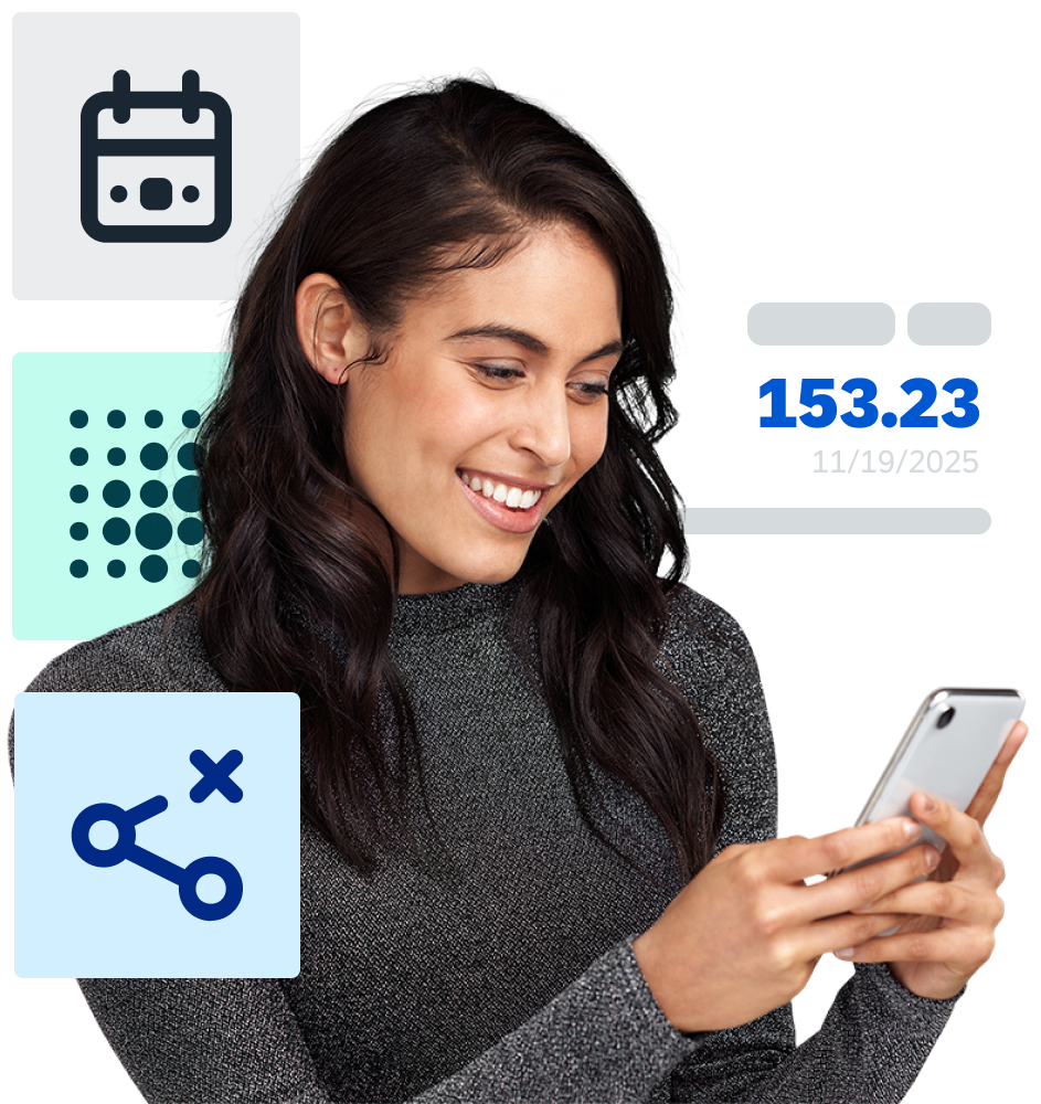 Woman working on the apps on her phone.