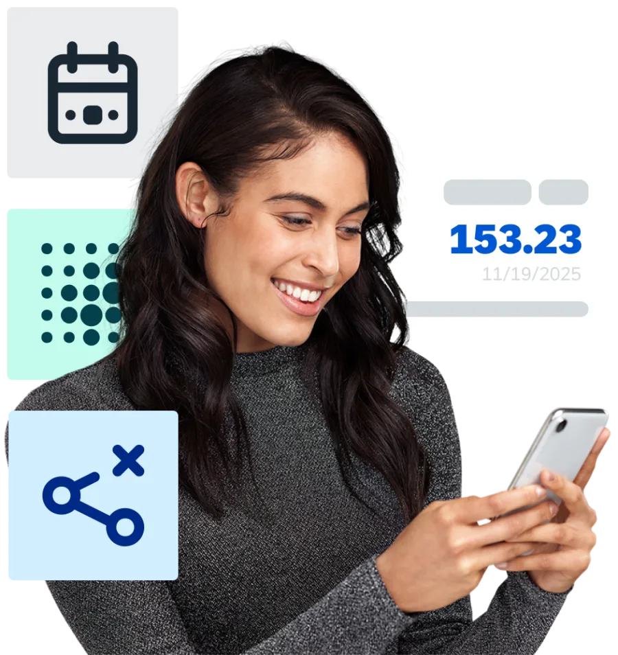 Woman working on the apps on her phone.